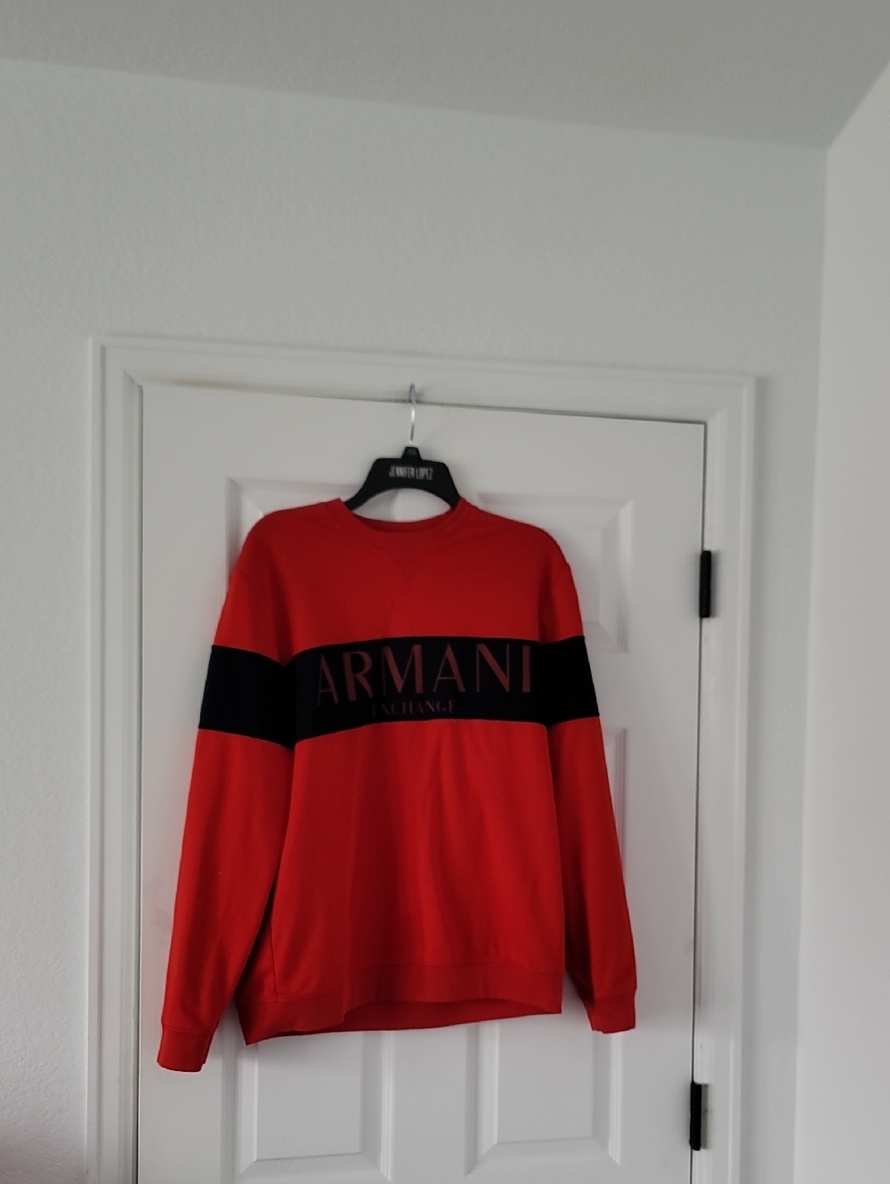 Armani Exchange Red Crewneck with Black Chest Band
